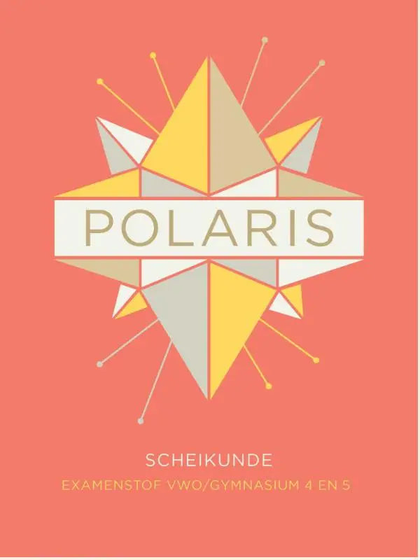 Polaris scheikunde logo met geometrisch sterontwerp in geel wit en grijs tegen een koraalkleurige achtergrond gebruik binnen