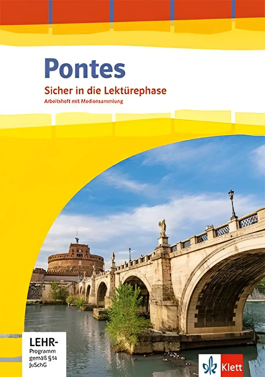 Gele gedekte pontes gesamtband leerboek met steenbrug en kasteel foto voor leerjaar bzw gebruik