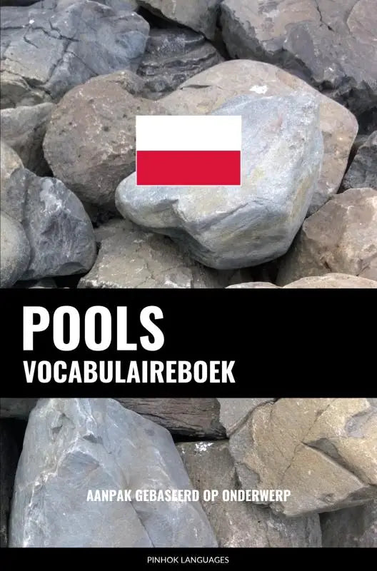 Pools vocabulaireboek met aanpak gebaseerd op onderwerp met poland vlag rustend op grijze ruwe steen