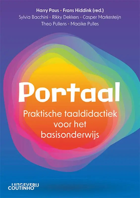 Portaal boekcover met regenboogswirl op blauw en witte titel Portaal