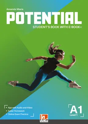 Groen en blauw verloop omslag van het potential a1 level 1 studentboek met ebook plus door amanda maris