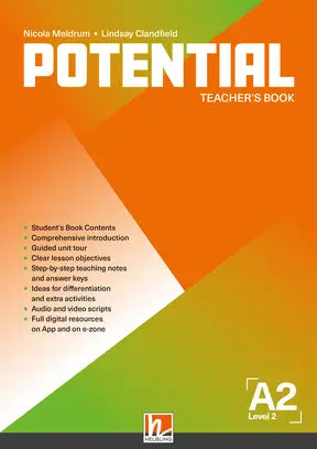 Cover van de potentiële a2 teacher’s book met oranje en groene geometrische patronen voor niveau 2