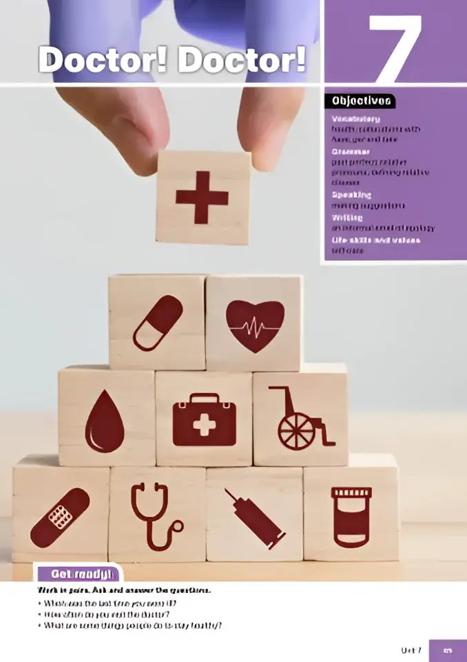 Houten blok met rood kruis symbool uit potential b1 student’s book educatieve set