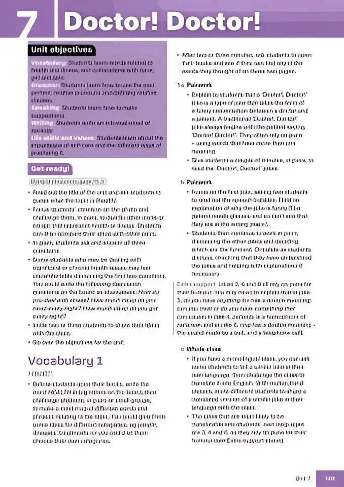 Zwart-wit educatief werkblad doctor doctor met doelen leespassages woordenschat en oefeningen uit potential b1 students book