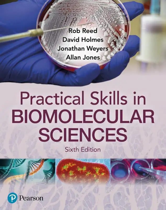 De cover van practical skills in biomolecular science toont een handschoen met petrischaal en bacteriekolonies