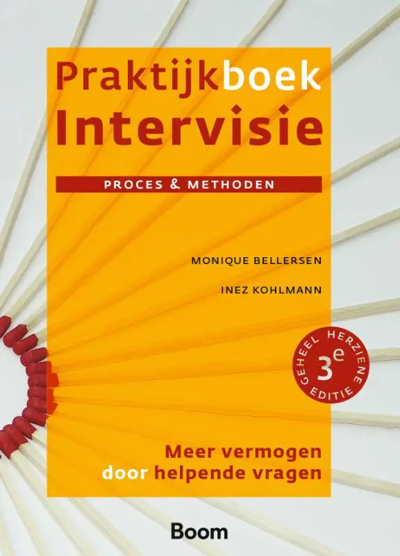 Helder oranje praktijkboek intervisie met opvallende rode en zwarte tekst van monique bellersen en inez kohlmann
