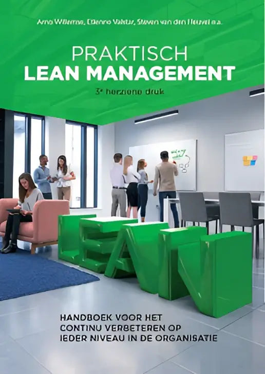 Groene geometrische modulaire zitting in moderne kantoorruimte passend bij praktisch lean management voor continu verbeteren
