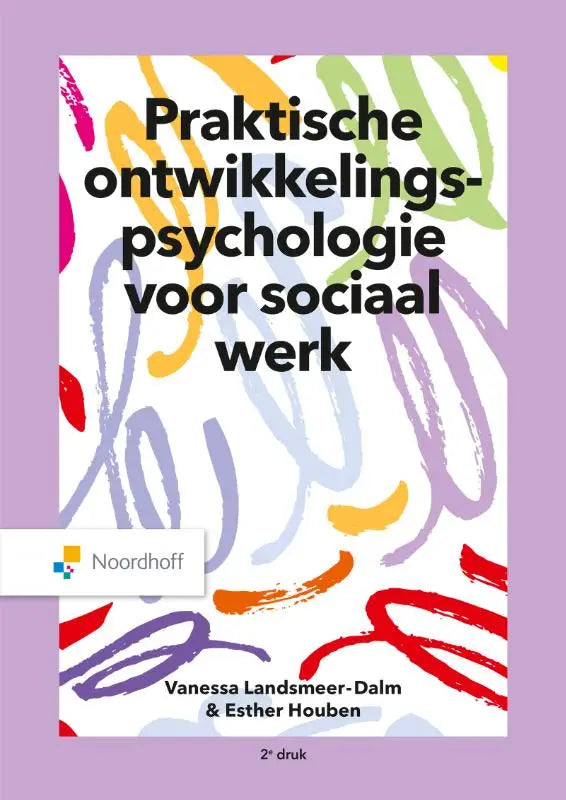 Een kleurrijk paperback boek met abstracte penseelstreken voor praktische ontwikkelingspsychologie sociaal werk van esther houben en vanessa landsmeer-dalm