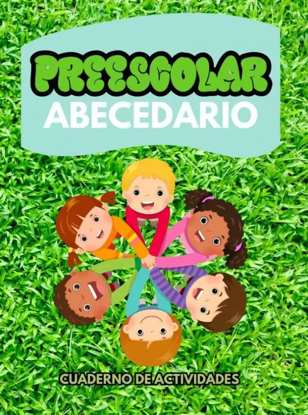 Brightly colored cartoon children’s activity workbook preescolar abecedario on grassy background for jonge lezers