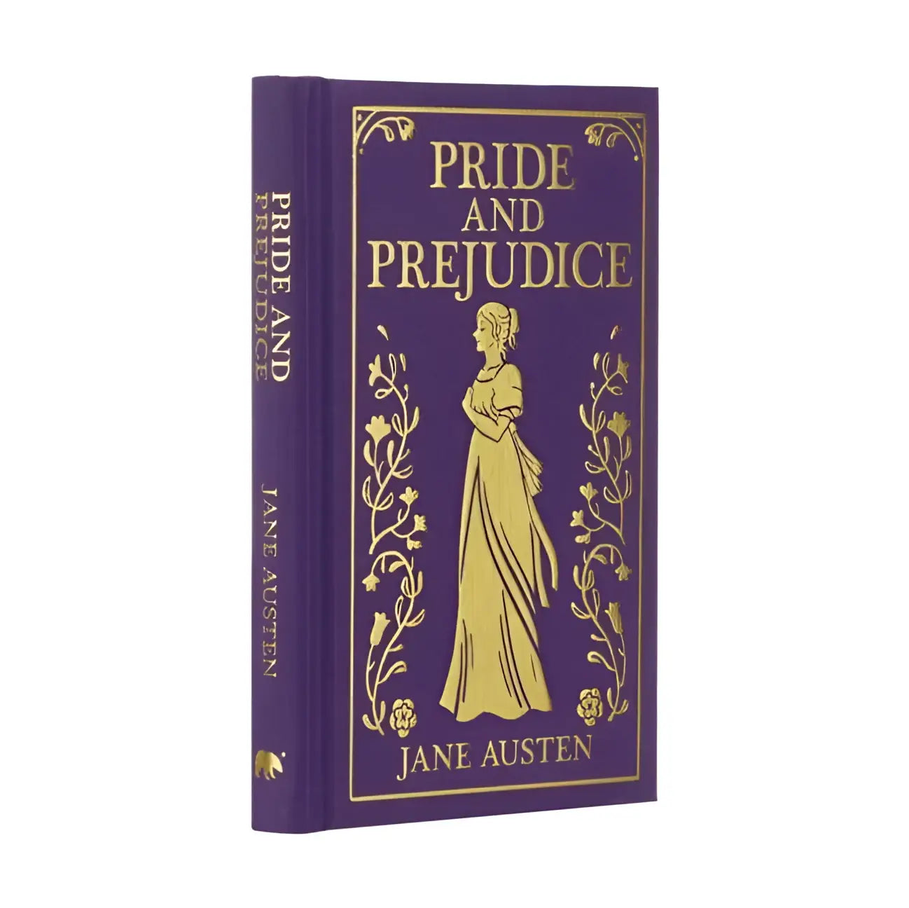 Purple hardcover pride and prejudice gilded pocket edition with gold embossed title author and floral illustration