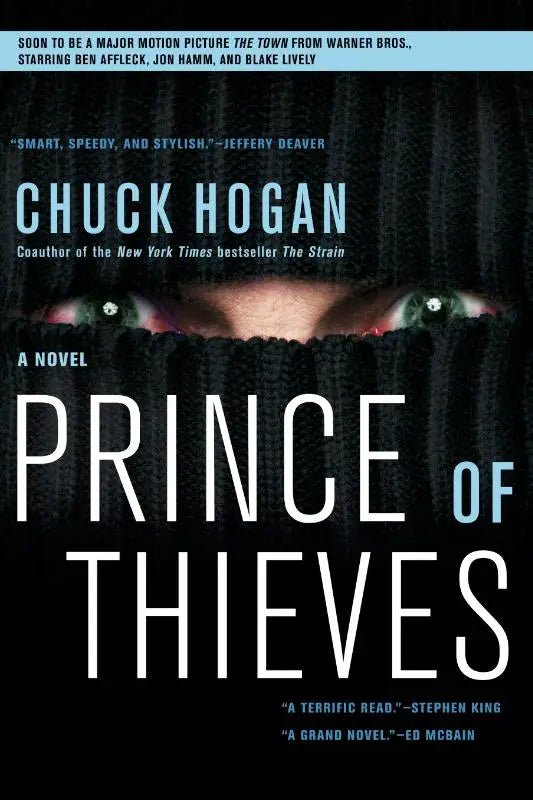 Zwart boekomslag van Prince of Thieves met titel in witte en lichtblauwe letters en intense rode ogen zichtbaar