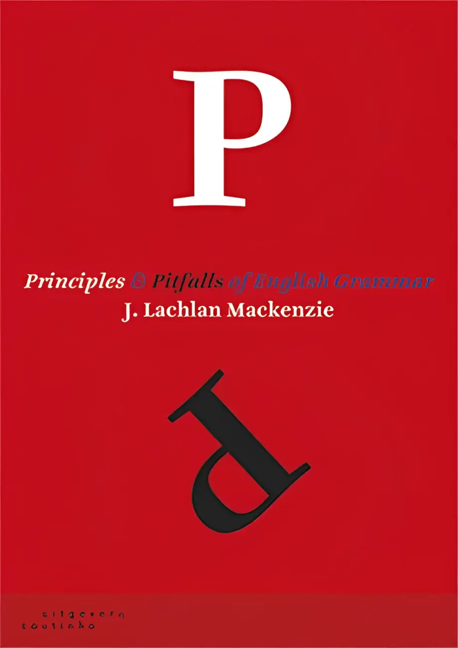 Rood boekomslag Principles and pitfalls of English grammar met witte P en zwarte p