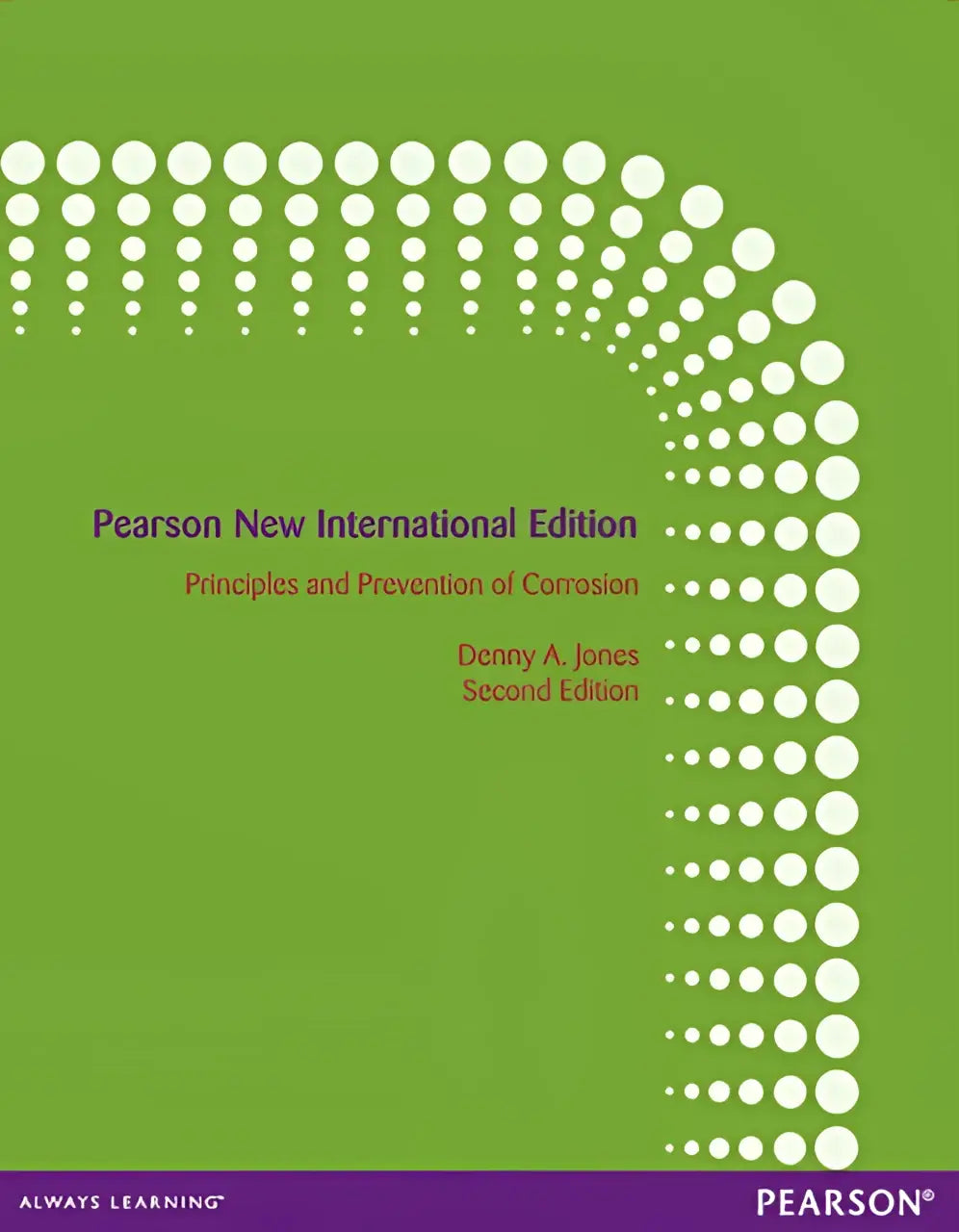 Groene hardcover leerboek met witte cirkelpatronen en paarse tekst over principles and prevention of corrosion door denny a