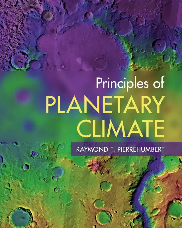 De cover van het boek Principles of Planetary Climate door Raymond T toont een blauwe achtergrond gericht op planetair klimaat voor gevorderden
