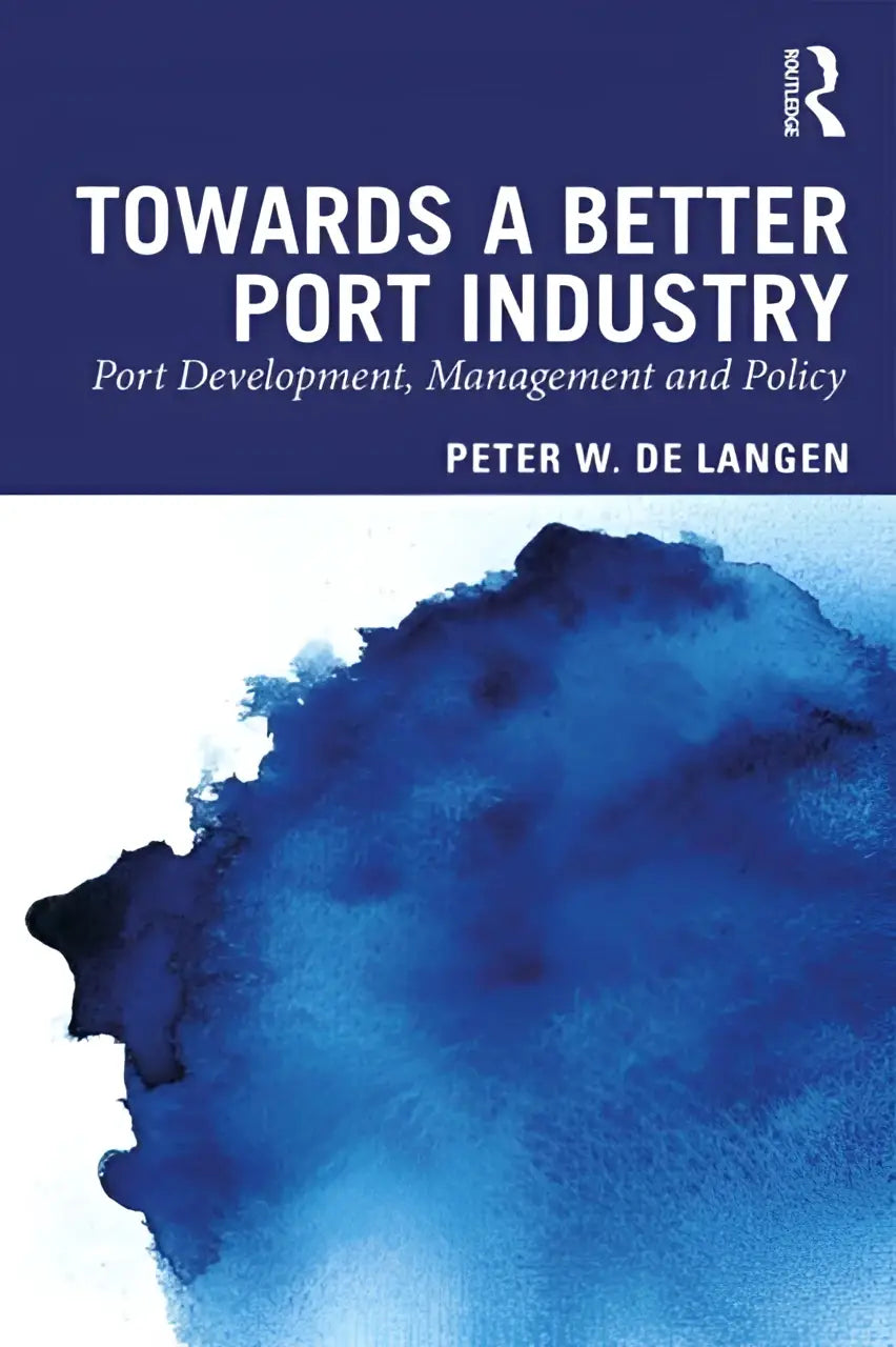 Blauw aquarel abstract boekomslag voor towards a better port industry door peter w in principles of port management