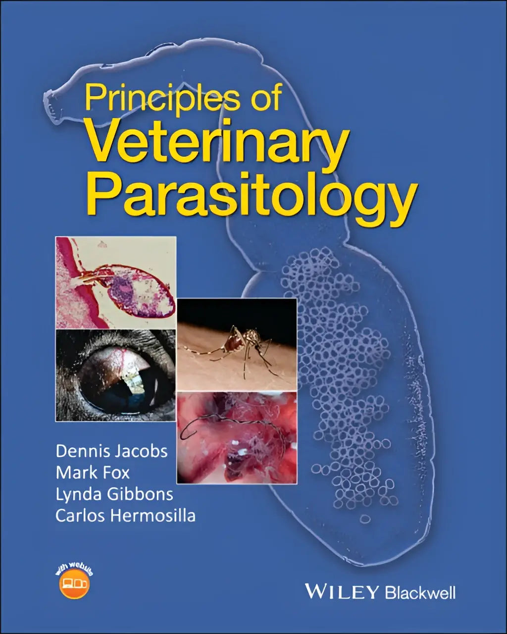 Blauw hardcover boek principles of veterinary parasitology door jacobs, fox, gibbons en hermosilla voor introductie tot veterinary parasitology