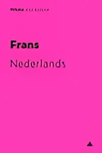 Minimalistisch logo met frans in vet zwart boven nederlands in lichtere sans-serif op prisma woordenboek frans-nederlands