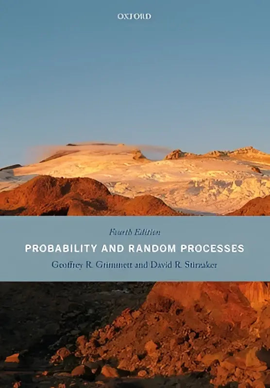 De boekcover toont sneeuwbedekte bergen onder een gouden lucht met de titel Probability and Random Processes van Geoffrey R
