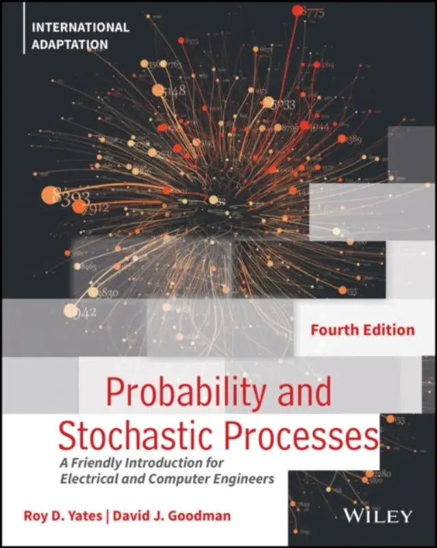 Het boek probability and stochastic processes toont een donkere omslag met een netwerk van oranje en witte punten en lijnen