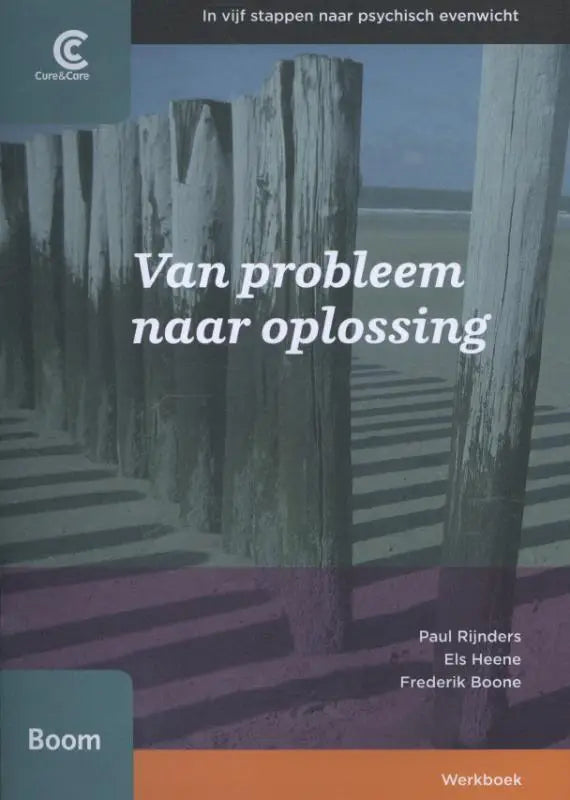 Het boek van probleem naar oplossing toont een vergrijsde foto van houten palen en treden naar zee met els heene frederik boone paul rijnders