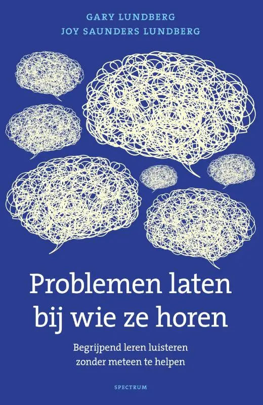 Blauwe boekcover met witte hersenschets en titel problemen laten bij wie ze horen over begrijpend leren luisteren