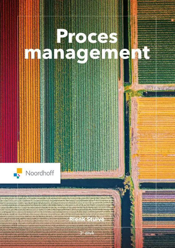 De boekcover van procesmanagement toont een luchtfoto van kleurrijke geometrische landbouwvelden met rienk stuive management algemeen