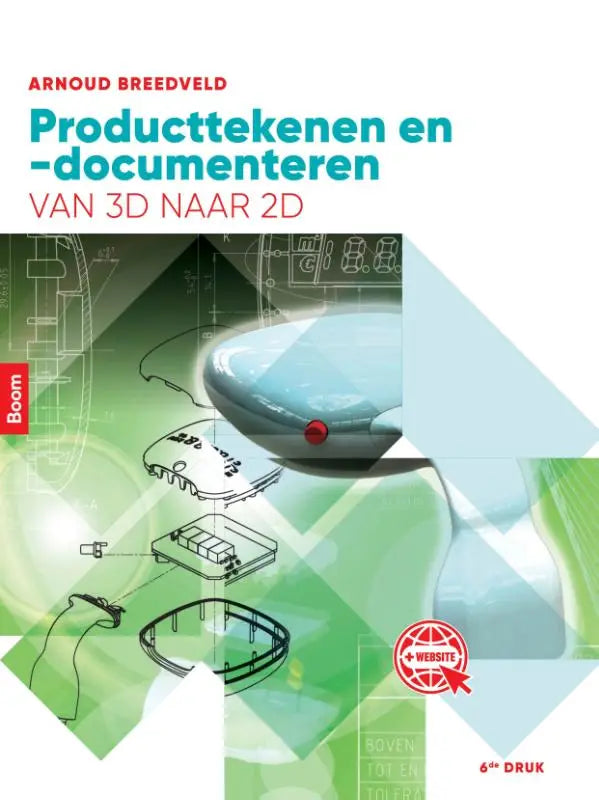 Cover van producttekenen en documenteren met lichtblauw kunststof onderdeel en rode cirkel, arnoud breedveld, koninklijke boom uitgevers