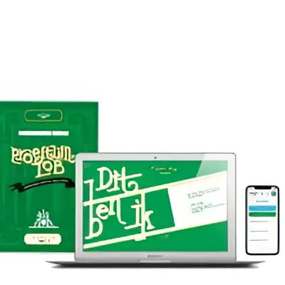 Proeftuin lob bovenbouw deel 2 jaarlic leerling met groene laptop smartphone en boekje voorzien van matching design