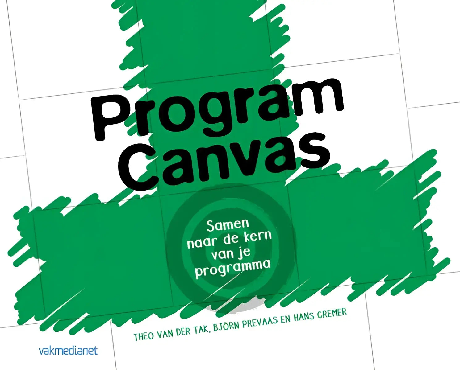 Groene brushstroke grafische boekomslag voor program canvas van Theo van der Tak, Bjorn Prevaas en Hans Cremer