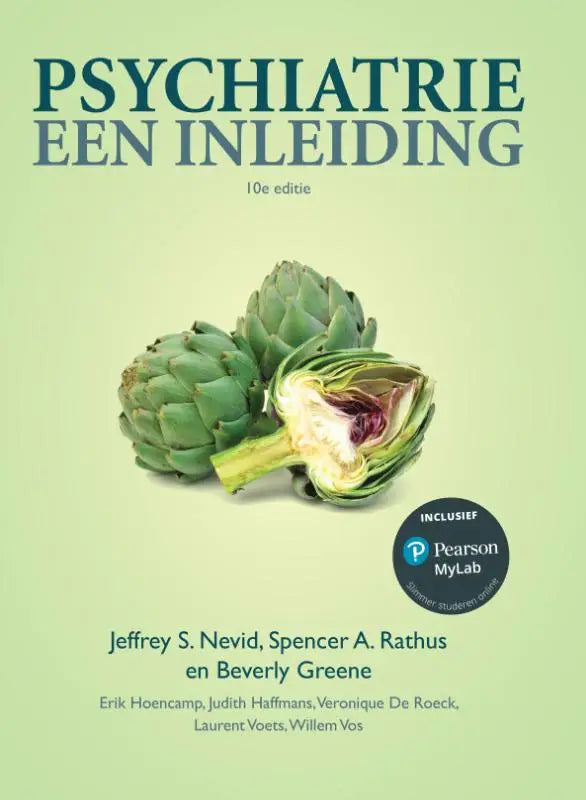 Groene artisjokken een hele en een gehalveerde te zien bij het boek psychiatrie een inleiding voor hoger onderwijs