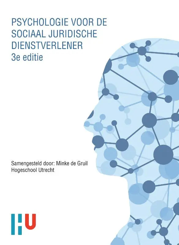 Blauw moleculair structuurontwerp van een menselijke hoofd silhouet voor psychologie voor de sociaal juridische dienstverlener product