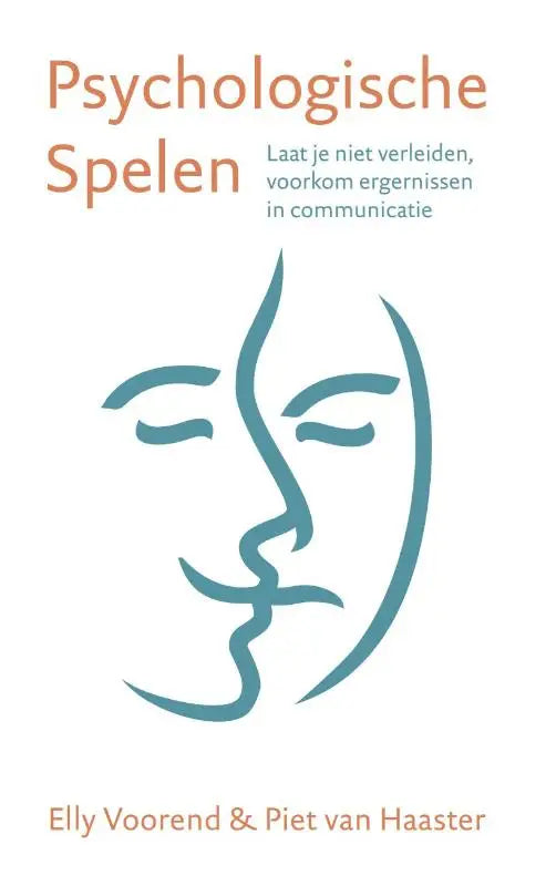 Het boek psychologische spelen toont een minimalistische illustratie in teal om ergernissen in communicatie te voorkomen