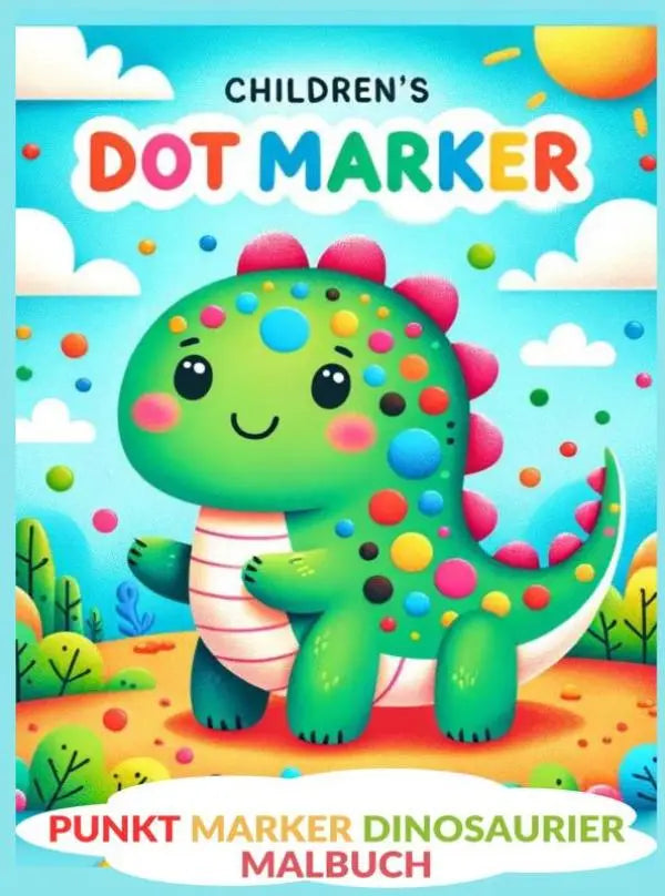 Een vrolijke groene dinosaurus met kleurrijke stippen en roze stekels in het punkt marker dinosaurier malbuch voor kinder