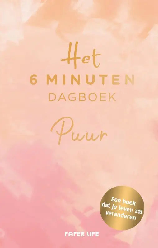 Een zachtroze minuten dagboek met goudfolie letters en een rond gouden sticker voor persoonlijk gebruik
