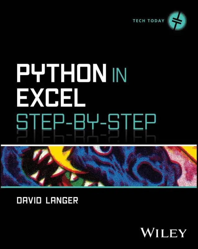 Zwarte boekomslag met grote witte en groene tekst python in excel step-by-step door david langer gepubliceerd door wiley
