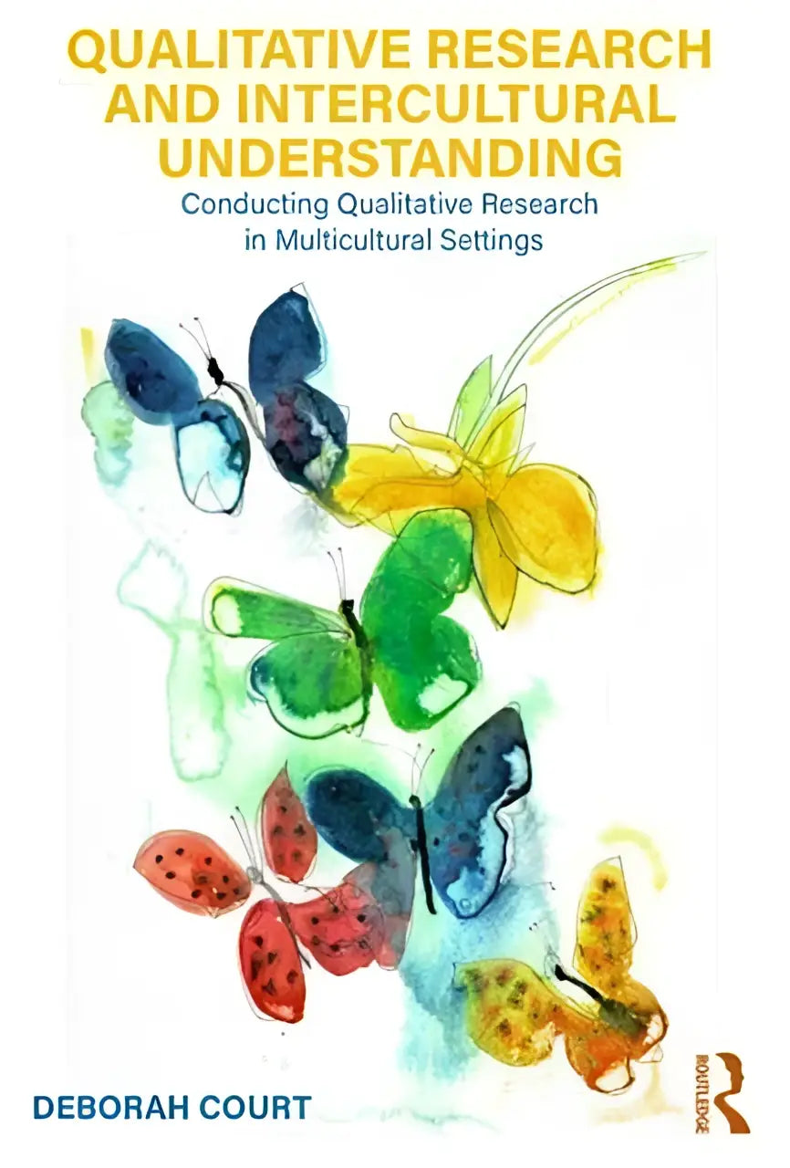 De boekcover van qualitative research and intercultural understanding toont kleurrijke vlinders en bloemen in aquarelstijl