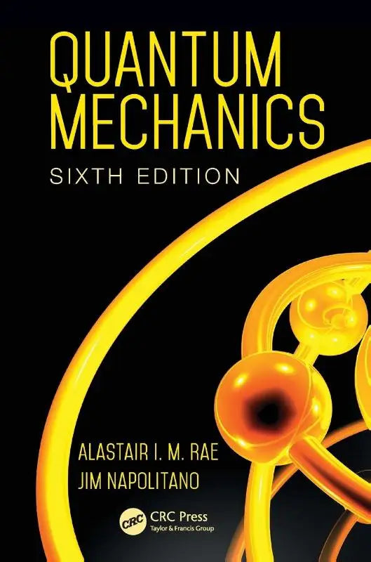 Gele gouden abstract atomair model illustratie met glanzende bollen en kromme lijnen voor quantum mechanics zesde editie physics and