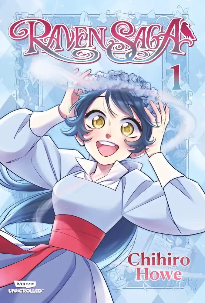 Het omslag van raven saga vol 1 toont een personage met donkerblauw haar en gouden ogen in een webtoon unscrolled graphic novel