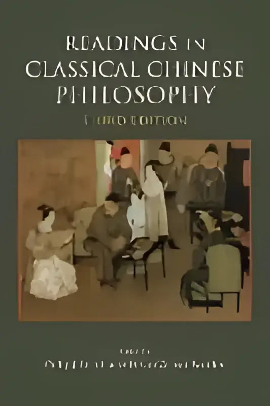 Derde editie boekcover van readings in classical chinese philosophy met klassieke illustratie van geleerden in academische kleding