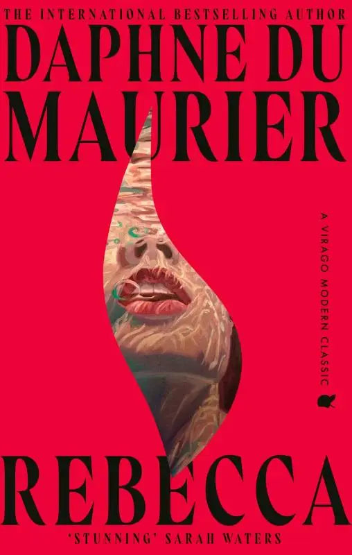 Rood kunstleren boek rebecca met zwart tekst en abstracte gezicht illustratie nu een kelce brothers book club selectie over jaloezie en obsessie