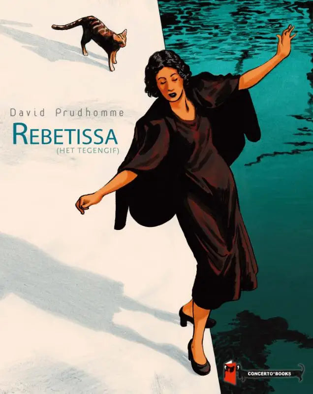 De boekcover van rébétissa toont een gestileerde vrouw in een zwarte jurk met de titel rebetissa het tegengif van david prudhomme
