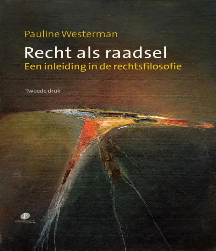 De cover van het boek recht als raadsel door pauline westerman toont een abstract schilderij met een rode-oranje streep tegen aardetinten