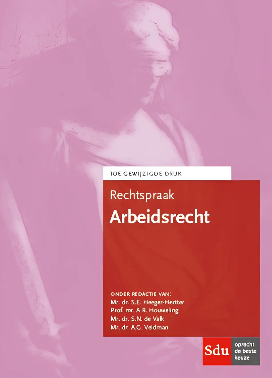 Red hardcover book rechtspraak arbeidsrecht by lefebvre sdu on burgerlijk recht with white text on pink background