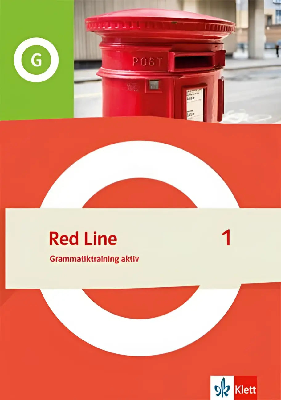 Rood line 1 grammatiktraining aktiv klasse 5 met rode postbus en klassiek afgeronde bovenkant embossed post tekst
