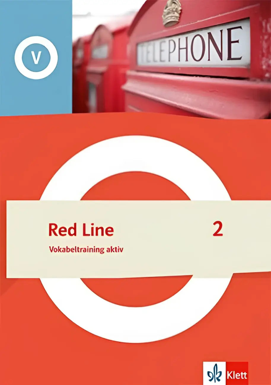 Red line 2 vokabeltraining aktiv klasse 6 boek met rood omslag en london underground rondel en telefoonhokjes