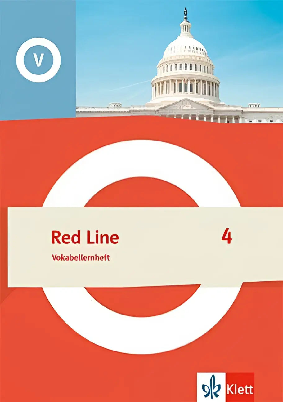 Red line 4 vokabellernheft klasse 8 met opvallend rood-wit cirkeldesign van klett voor vocabulaire leren