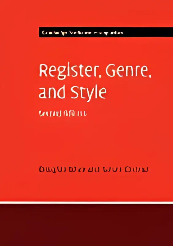 De boekcover van register genre en stijl heeft een rode achtergrond met witte letters over elektronische registers en text varieties