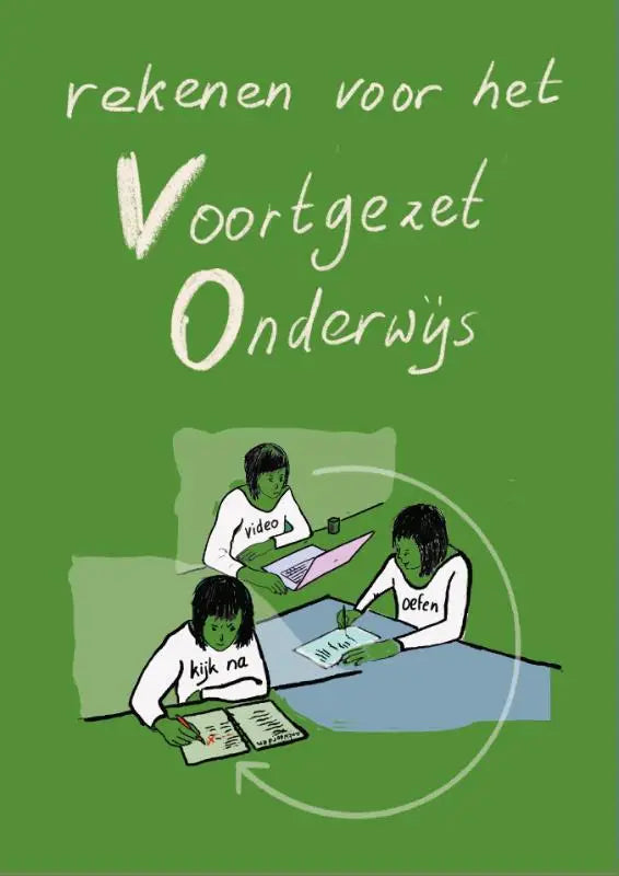 Groen boek rekenboek voor het voortgezet onderwijs met witte handgeschreven tekst en uitgewerkte antwoorden illustraties