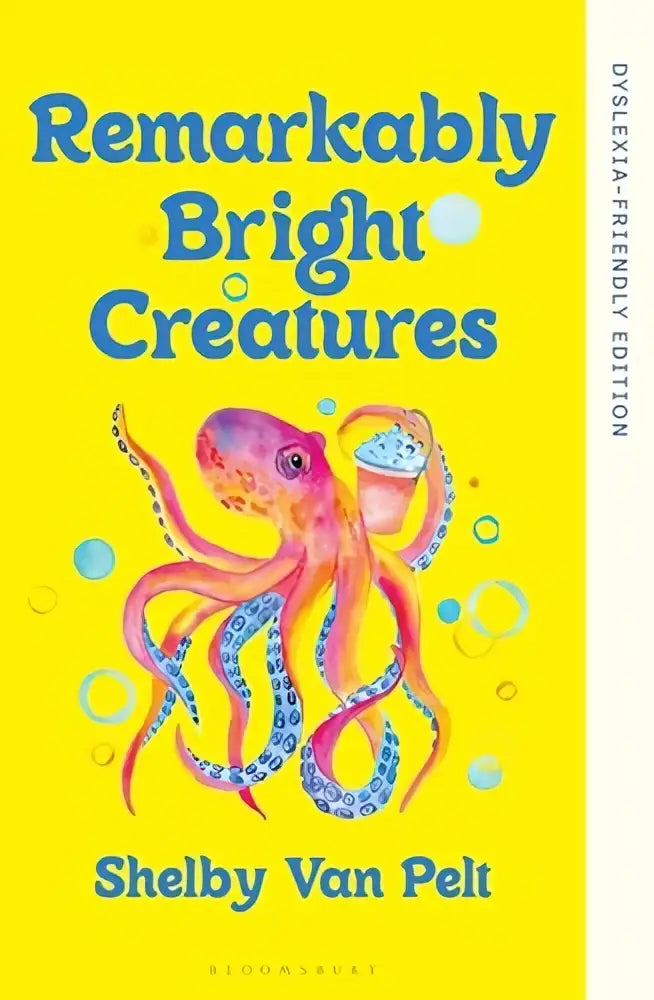 A vibrant yellow children’s book remarkably bright creatures by shelby van pelt featuring a colorful octopus illustration