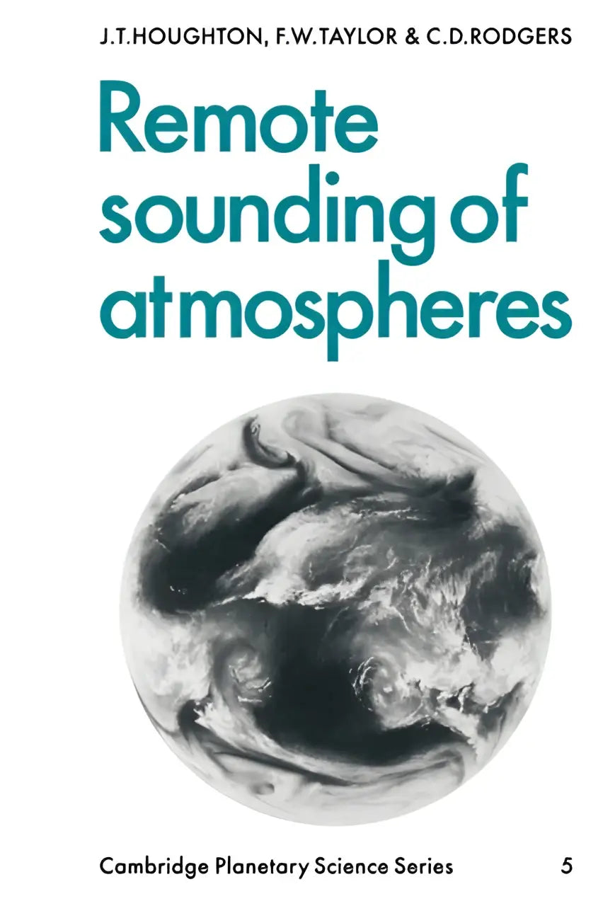 De boekcover toont een zwart-wit illustratie van een planeet met atmosferische patronen voor remote sounding van earth and planets